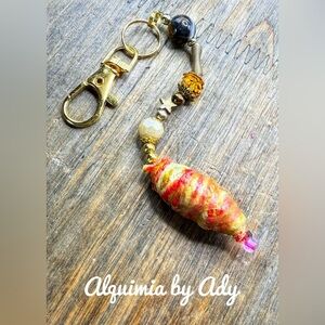 Colorful Beaded Keychain with Gold Clip bumblebee agate